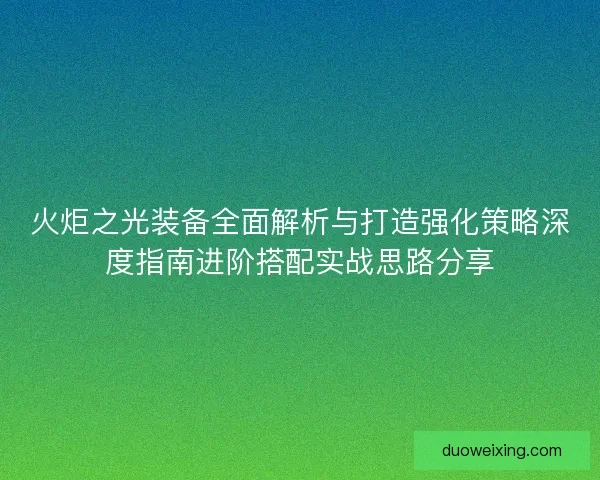 火炬之光装备全面解析与打造强化策略深度指南进阶搭配实战思路分享